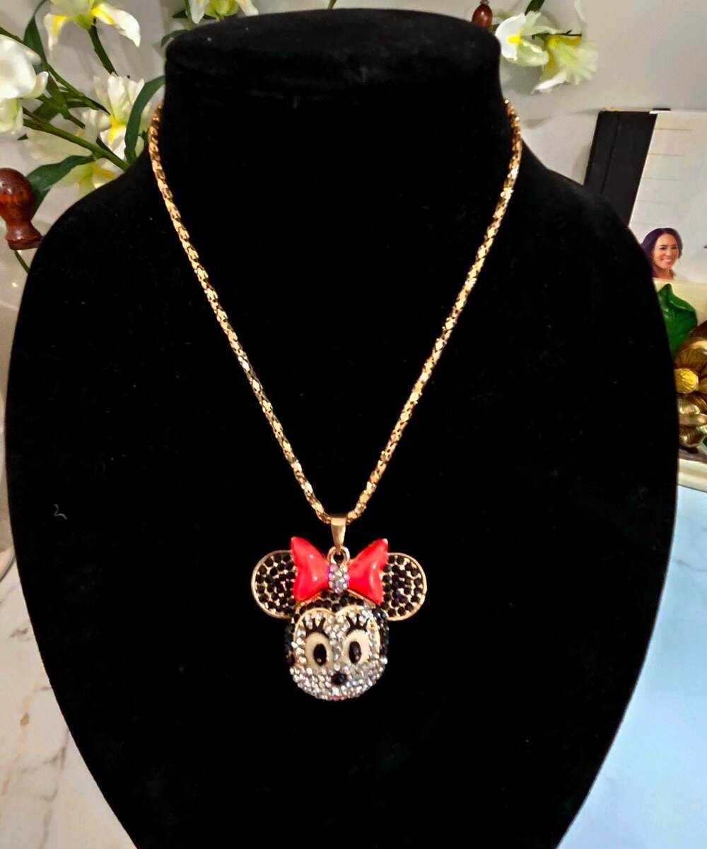 Betsey Johnson Minnie Mouse Crystal Rhinestone Gold-Plated Pendant Necklace